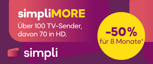 simpliMORE: Über 100 TV-Sender, davon 70 in HD. -50% für 8 Monate